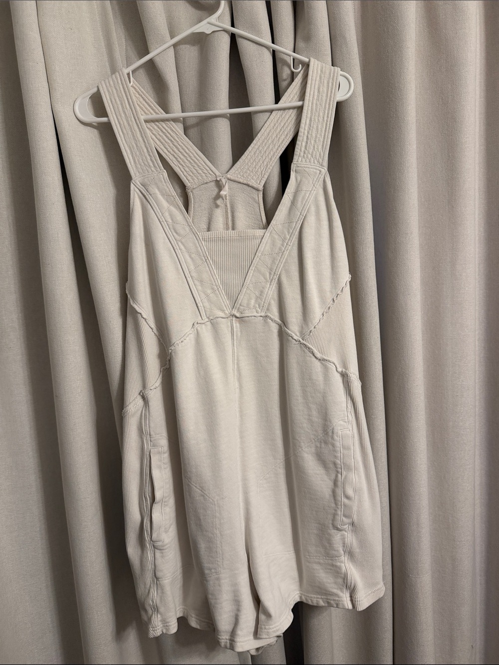 Woven Cream Romper Jumpsuit with Wide Straps